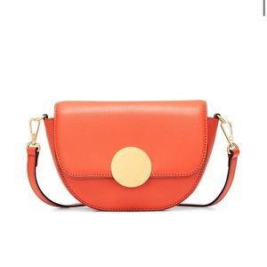 Orange crossbody leather bag with two straps